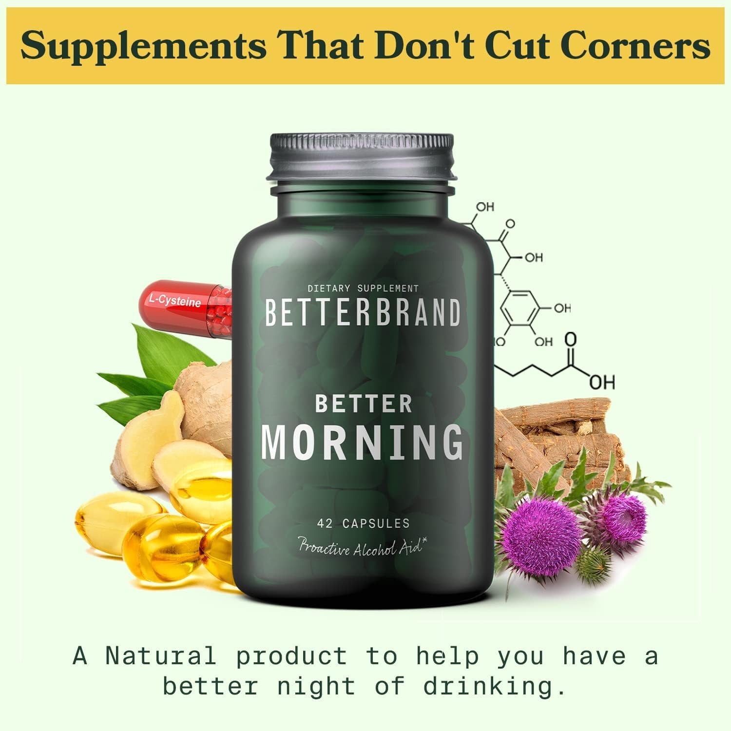 Betterbrand Bettermorning All-Natural Ingredients with DHM - Supports Liver Aid (42 Capsules)