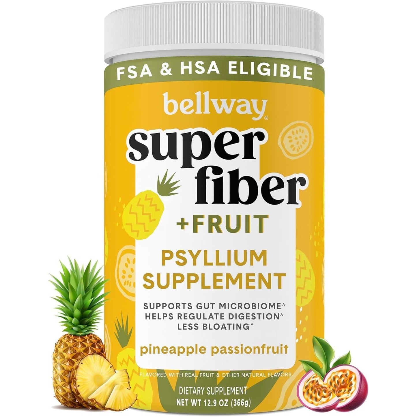 Bellway Super Fiber Powder + Fruit, Sugar Free Organic Psyllium Husk Powder Fiber Supplement (50 Servings)