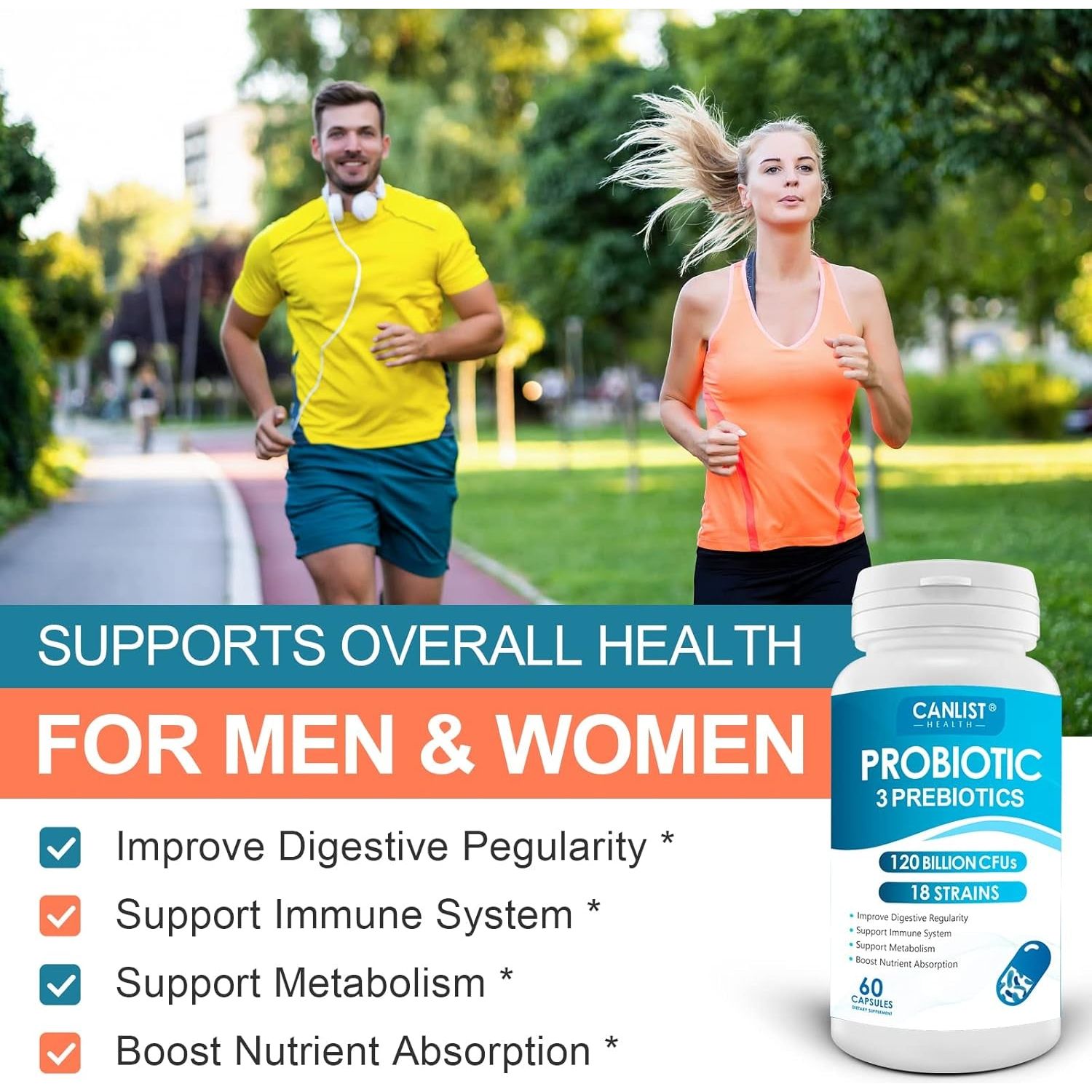 Probiotics 120 Billion Cfus 18 Strains, 3 Prebiotics & Digestive Enzymes 60 Capsules