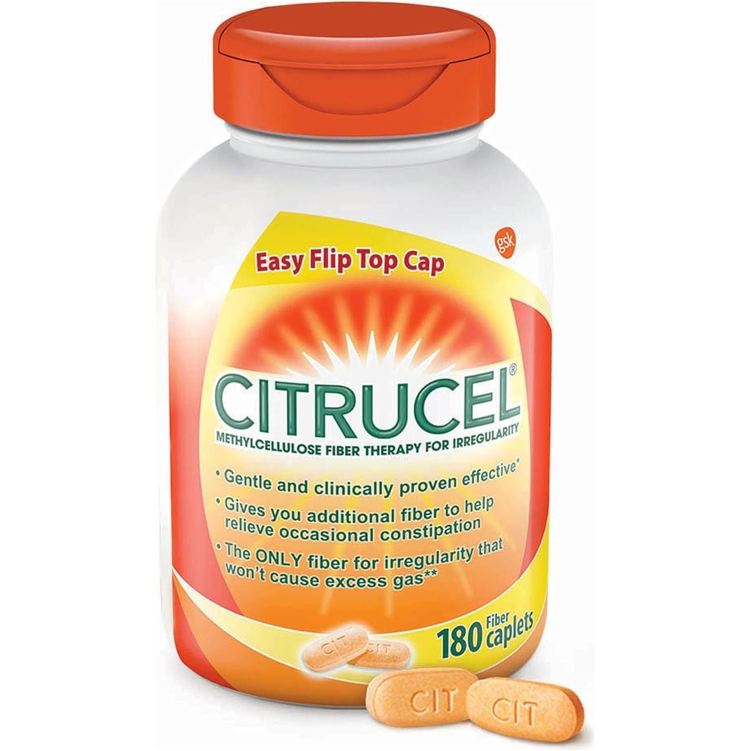 Citrucel Fiber Therapy Caplets for Irregularity, Easy to Swallow Methylcellulose , 180 Count.