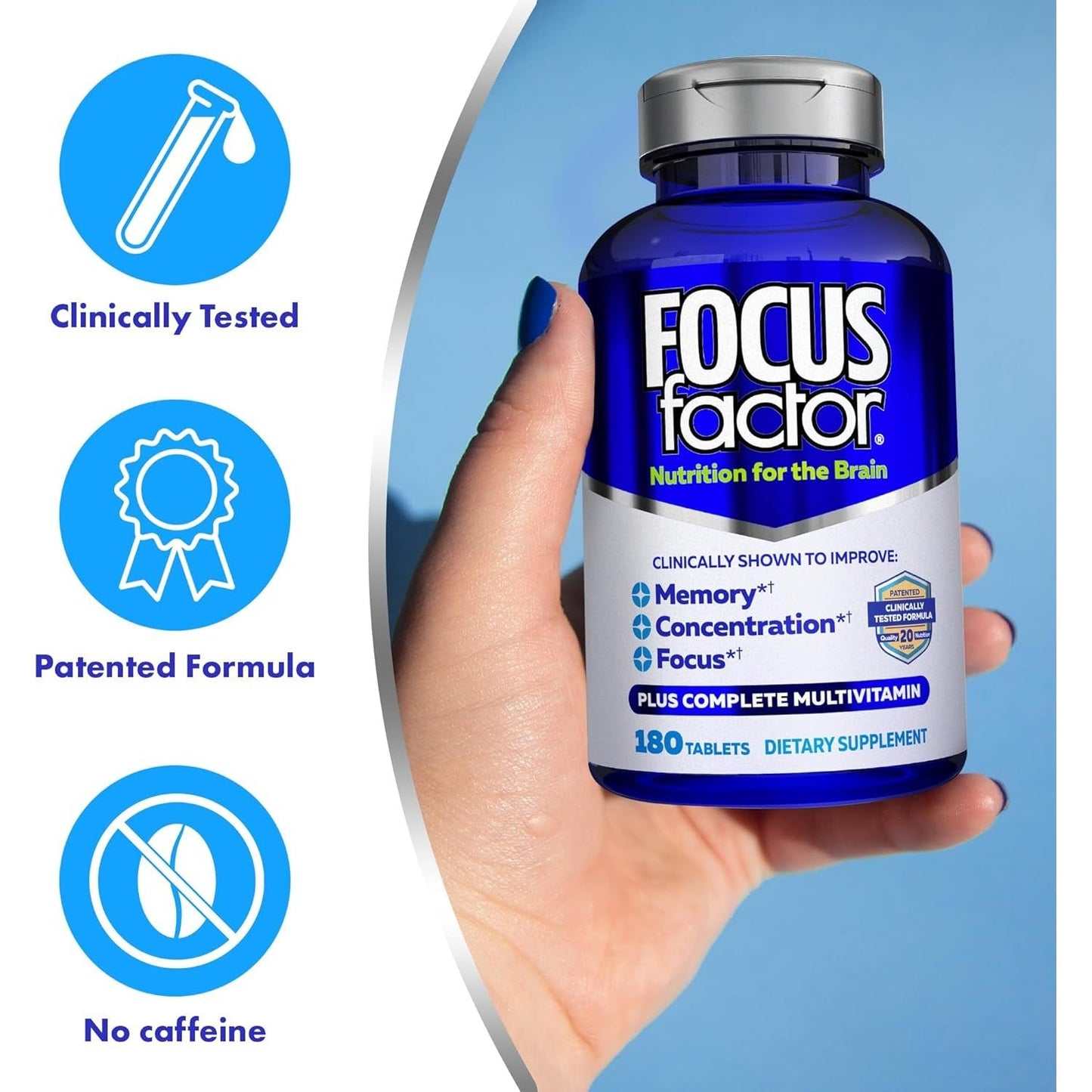 Focus Factor Brain Supplement Multivitamin Improve Memory and Clarity - Boost Concentration 180 Tablets