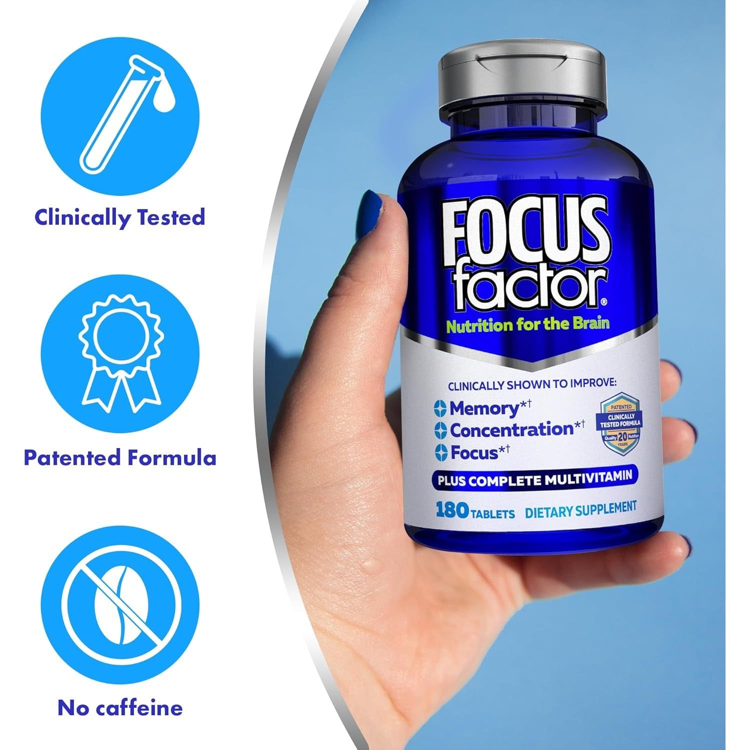 Focus Factor Brain Supplement Multivitamin Improve Memory and Clarity - Boost Concentration 180 Tablets
