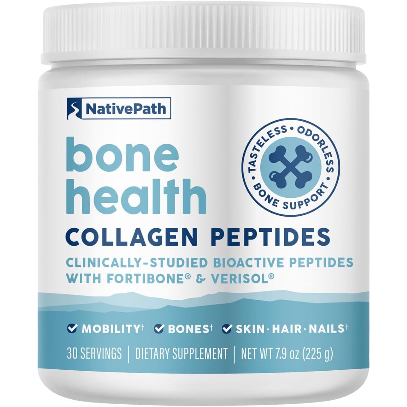 Nativepath Bone Health Collagen Peptides, Type 1 & 3, with Fortibone and Verisol, 7.9 Ounce, 30 Servings