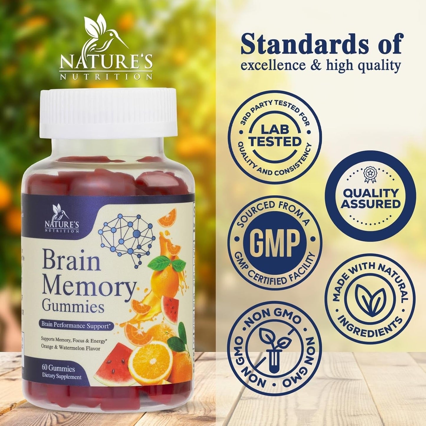 Brain Supplement Gummy for Memory, Focus & Concentration Support Gummies plus Nootropics - 60 Gummies
