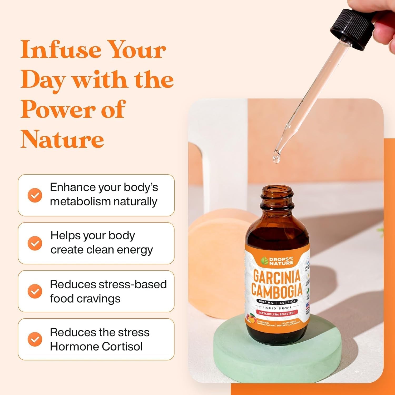 Garcinia Cambogia - Appetite Suppressant for Weight Loss - 2 Fl. Oz. Natural Raspberry Mango