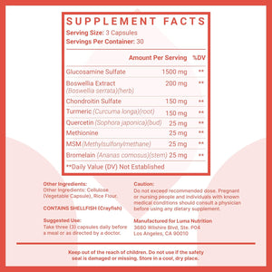 Luma Nutrition Glucosamine Chondroitin MSM - Turmeric, Boswellia - Joint Supplement - 90 Capsules