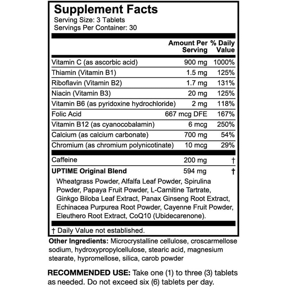 UPTIME Caffeine Pills, 90 Tablets, 200Mg per Serving, Made with Natural Caffeine