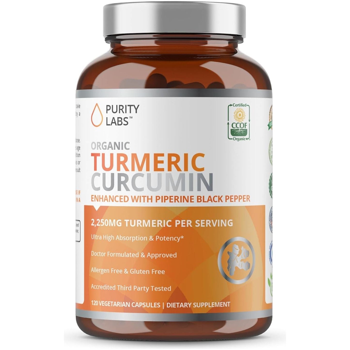 Organic Turmeric Curcumin with Black Pepper Bioperine 2,250 Mg - Antioxidant Joint Supplement, Muscle & Brain Support 120 Capsules