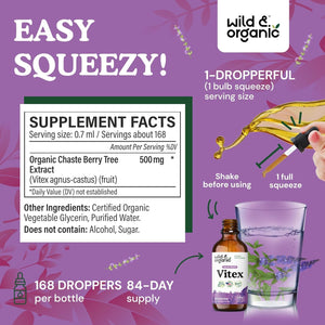 Wild & Organic Vitex Tincture - Vitex Chasteberry Supplement for Good Mood  - 4 Fl Oz for Women