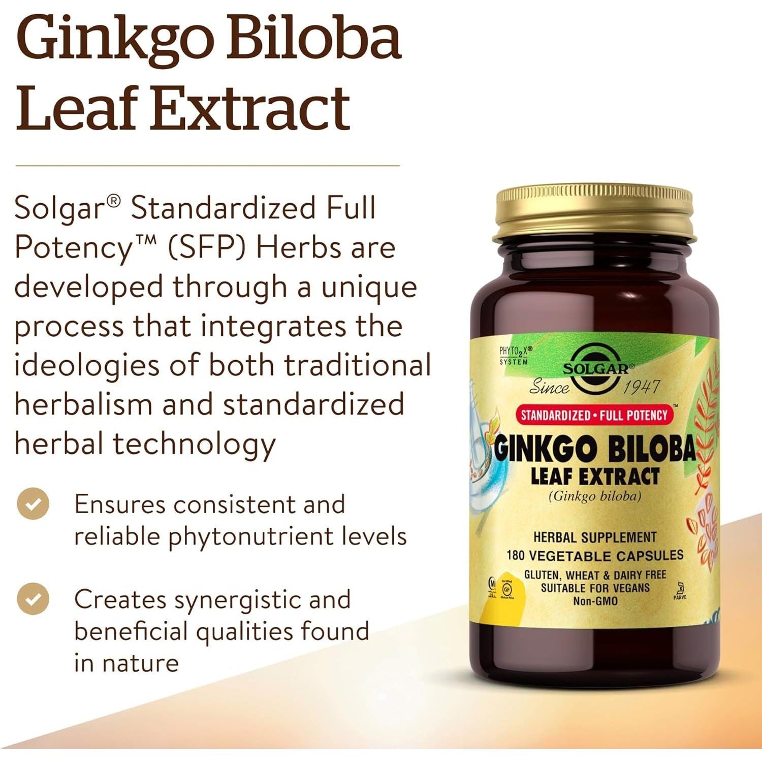 Solgar Ginkgo Biloba Leaf Extract - Brain Health & Mental Alertness 180 Capsules