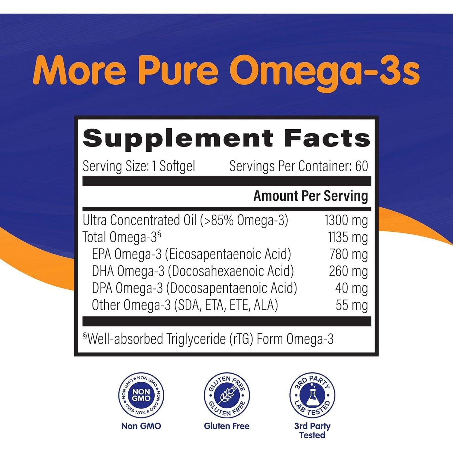 Omegavia Ultra Concentrated Omega 3 Fish Oil Burpless, 60 Softgels, 1135 Mg