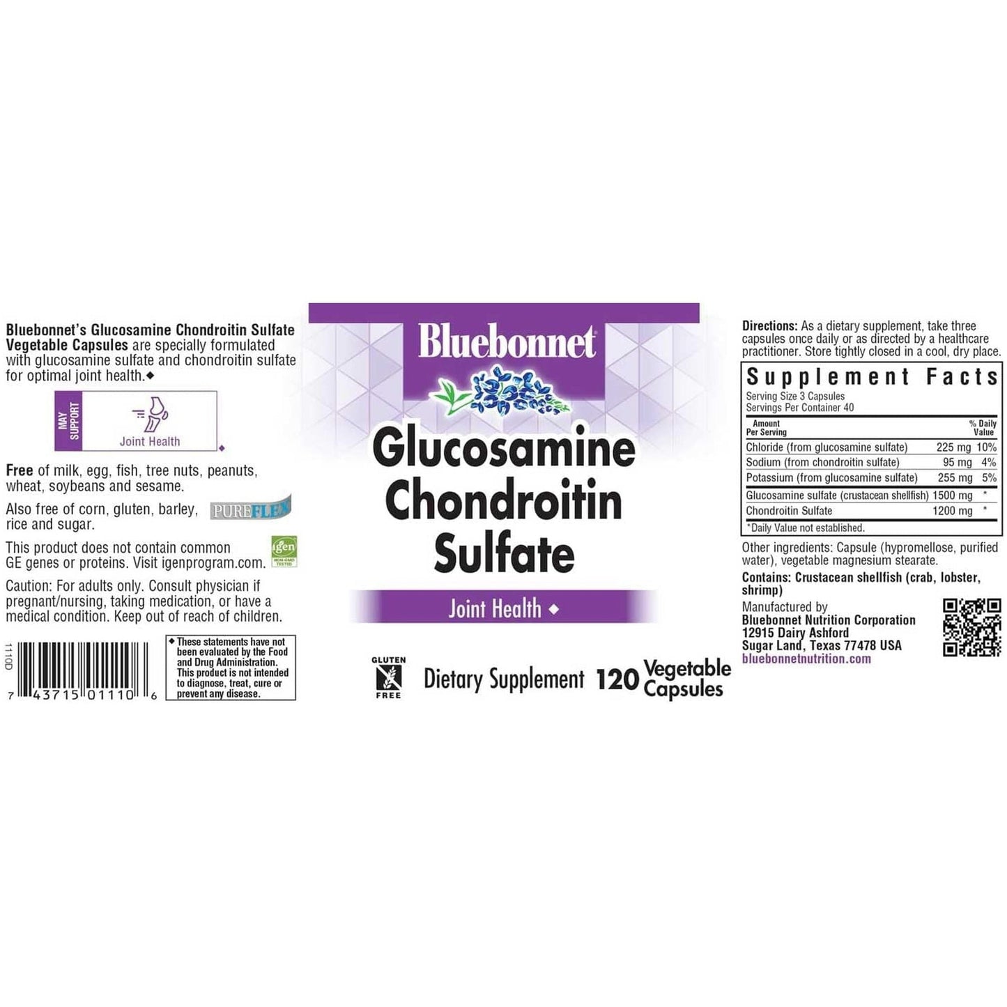 Bluebonnet Glucosamine Chondroitin Sulfate Supplement, 120 Count