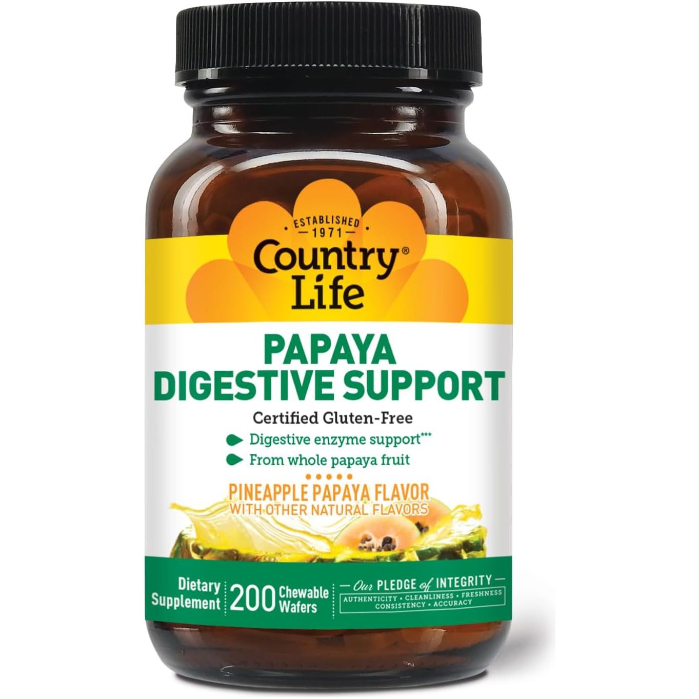 Country Life, Papaya Digestive Support, Daily Enzymes to Promote Digestive Health and Nutrient Absorption, 200 Count