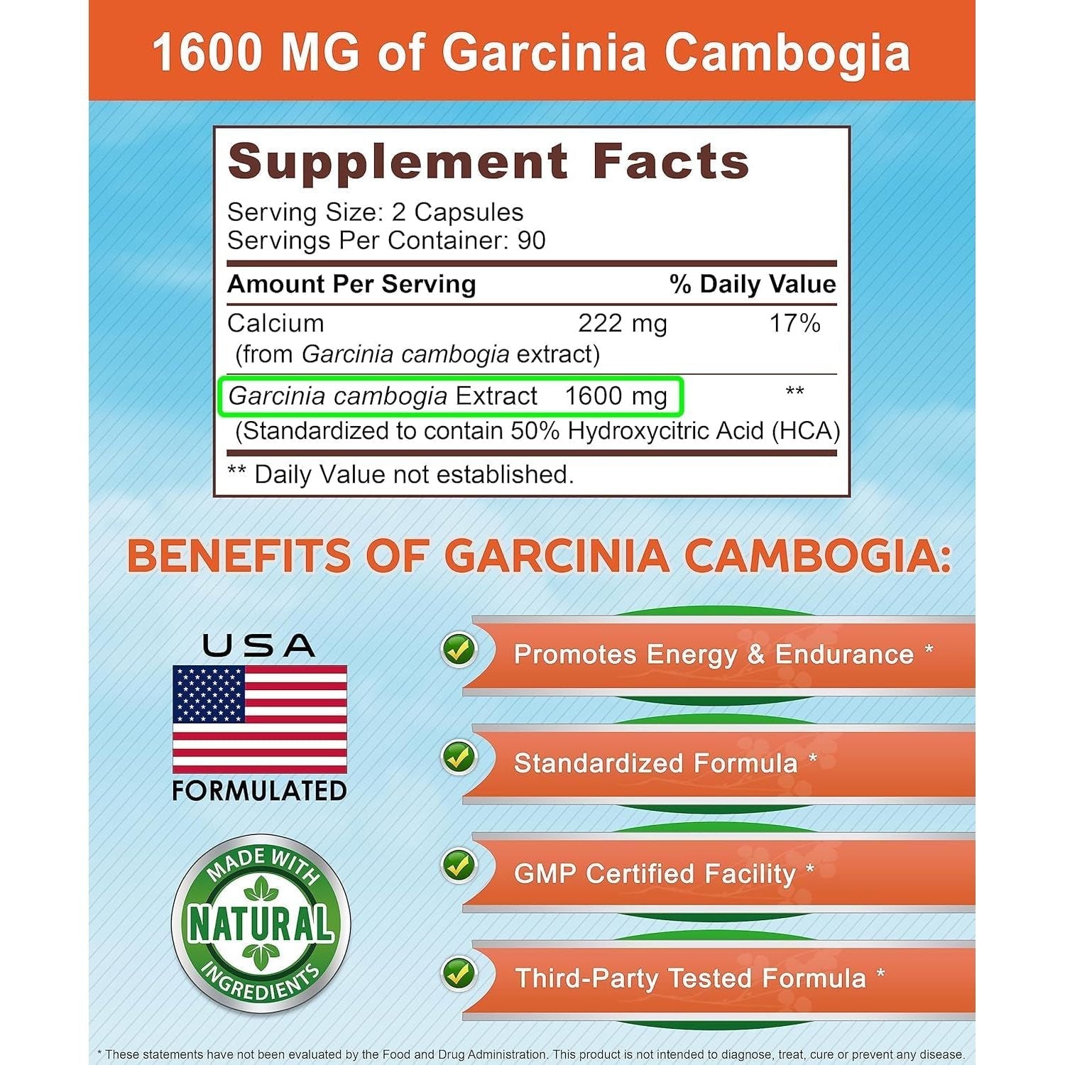 Garcinia Cambogia 1600 Mg (180 Capsules) - Pure Natural Extract Supplement Pills