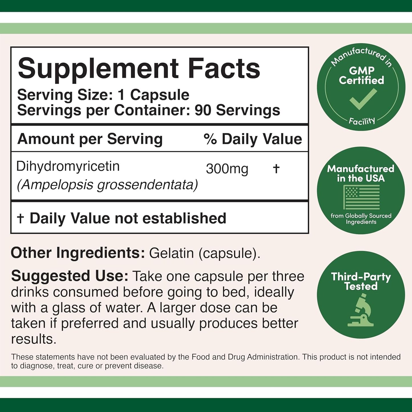 Dihydromyricetin (DHM) Supplement for Liver Support 90 Capsules 300Mg