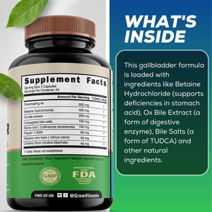 Grow Vitamin Original Gallbladder Formula, Made W/Purified Bile Salts & Ox Bile Digestive Enzymes 90 Capsules