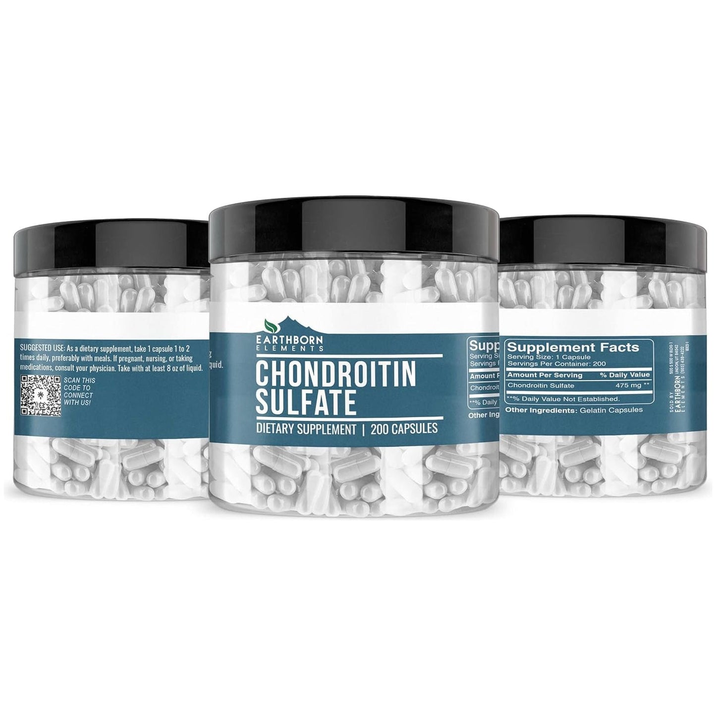 Earthborn Elements Chondroitin Sulfate 200 Capsules, Pure & Undiluted, No Additives