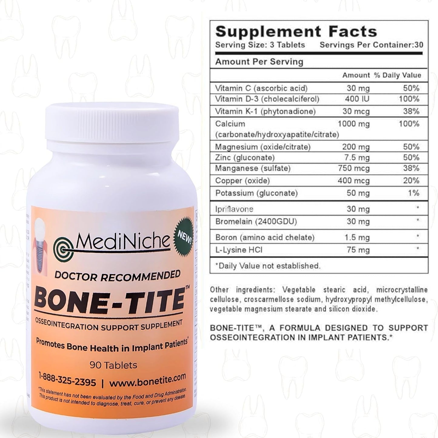 Bone-Tite Osseointegration Support Supplement to Promote Dental Implant Support | 90 Tablets