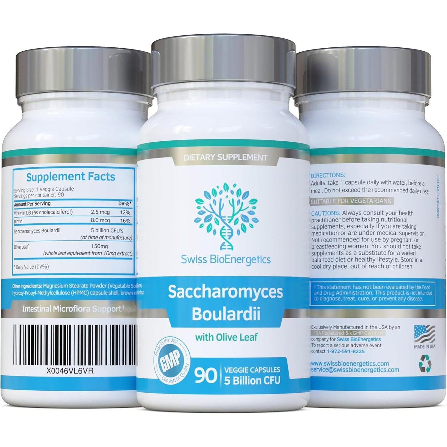 Saccharomyces Boulardii 5 Billion CFU - High Strength Non-Colonising Yeast with Synergistic Olive Leaf, Biotin and Vitamin D3 90 Capsules