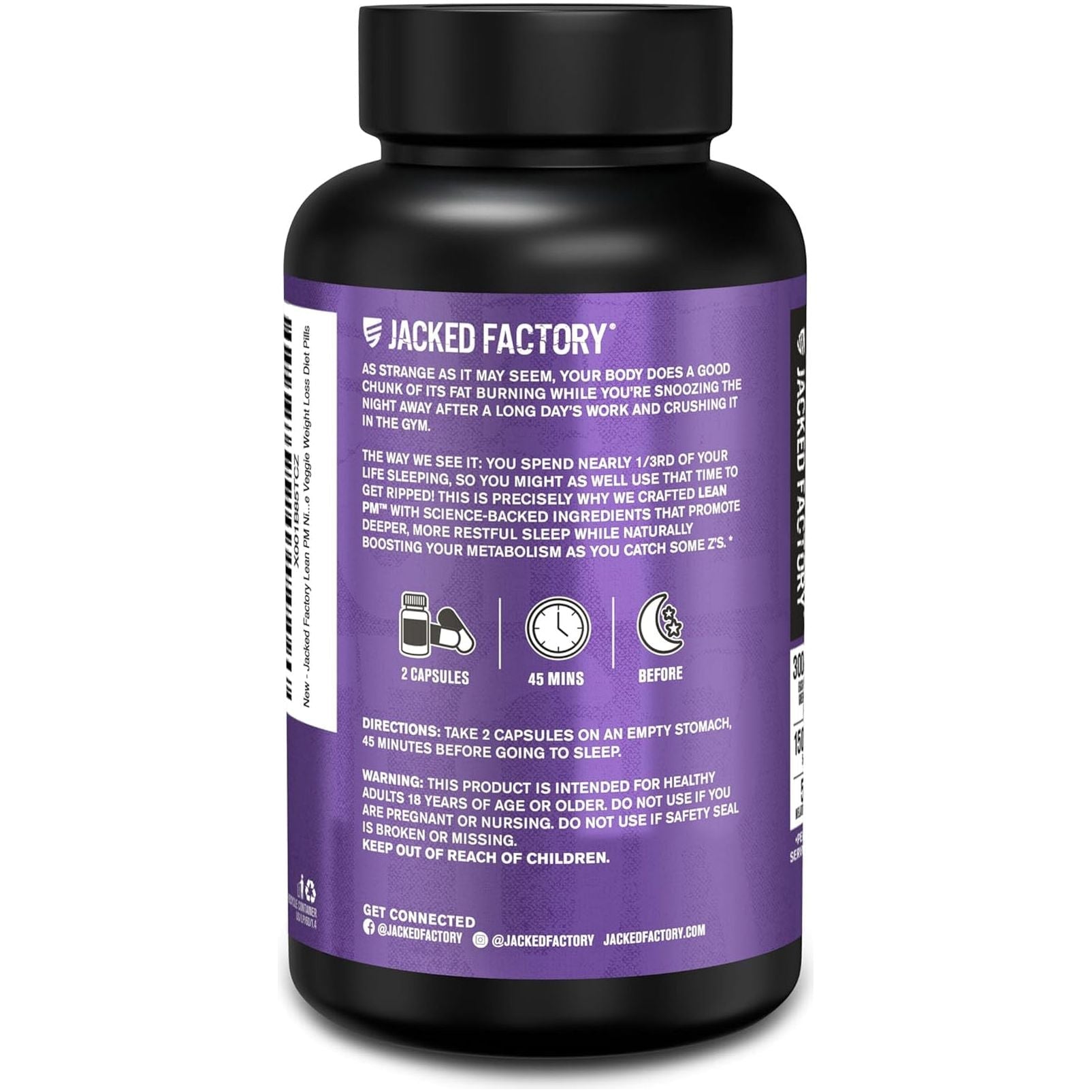 Jacked Factory Lean PM Night Time Fat Burner, Sleep Aid Supplement 60 Pills