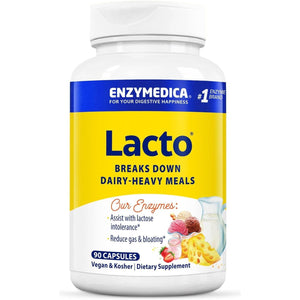 Enzymedica Lacto, Maximum Strength Formula for Dairy Intolerance, Relieves Digestive Discomfort, 90 Capsules