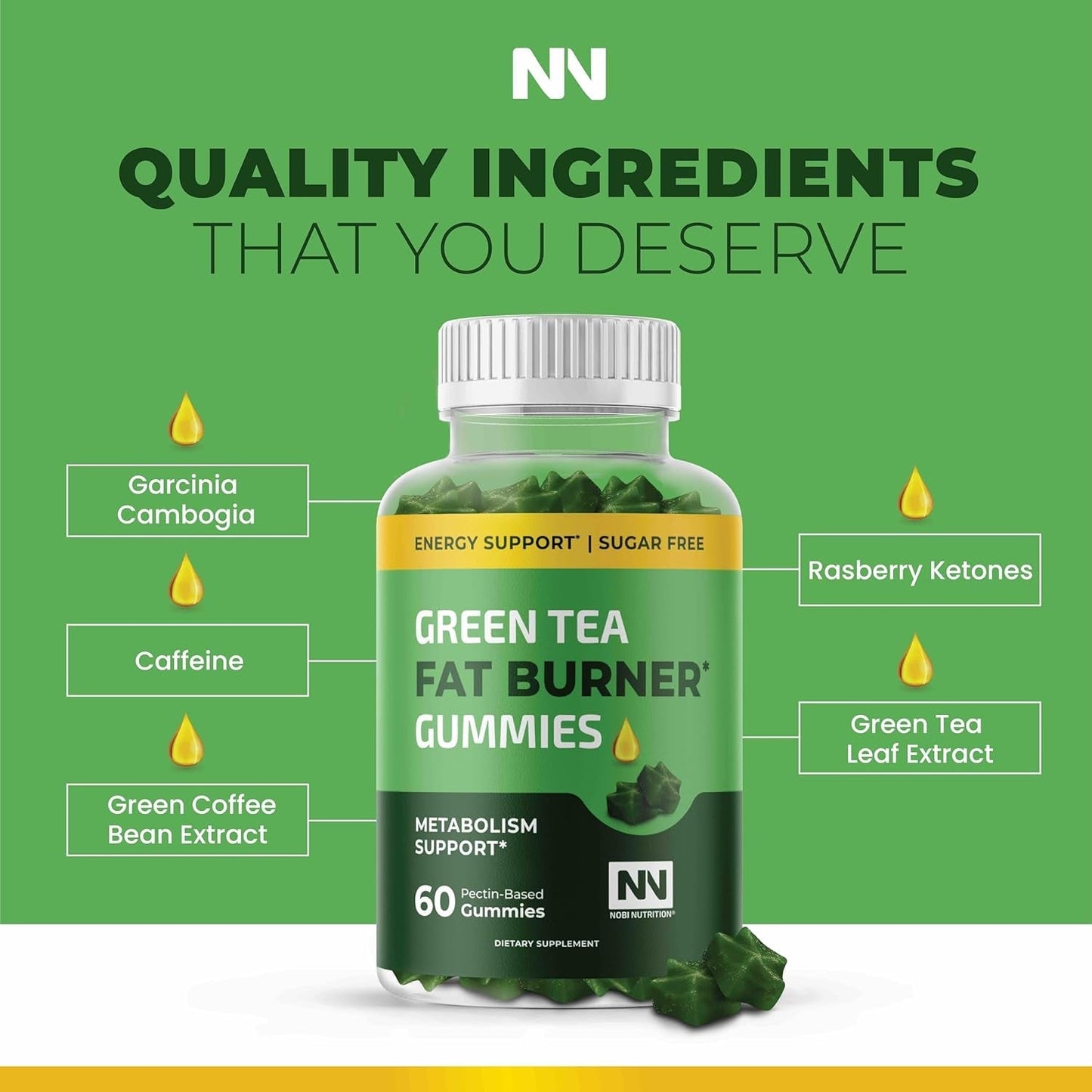 Nobi Nutrition Green Tea Fat Burner Gummies for Weight Loss