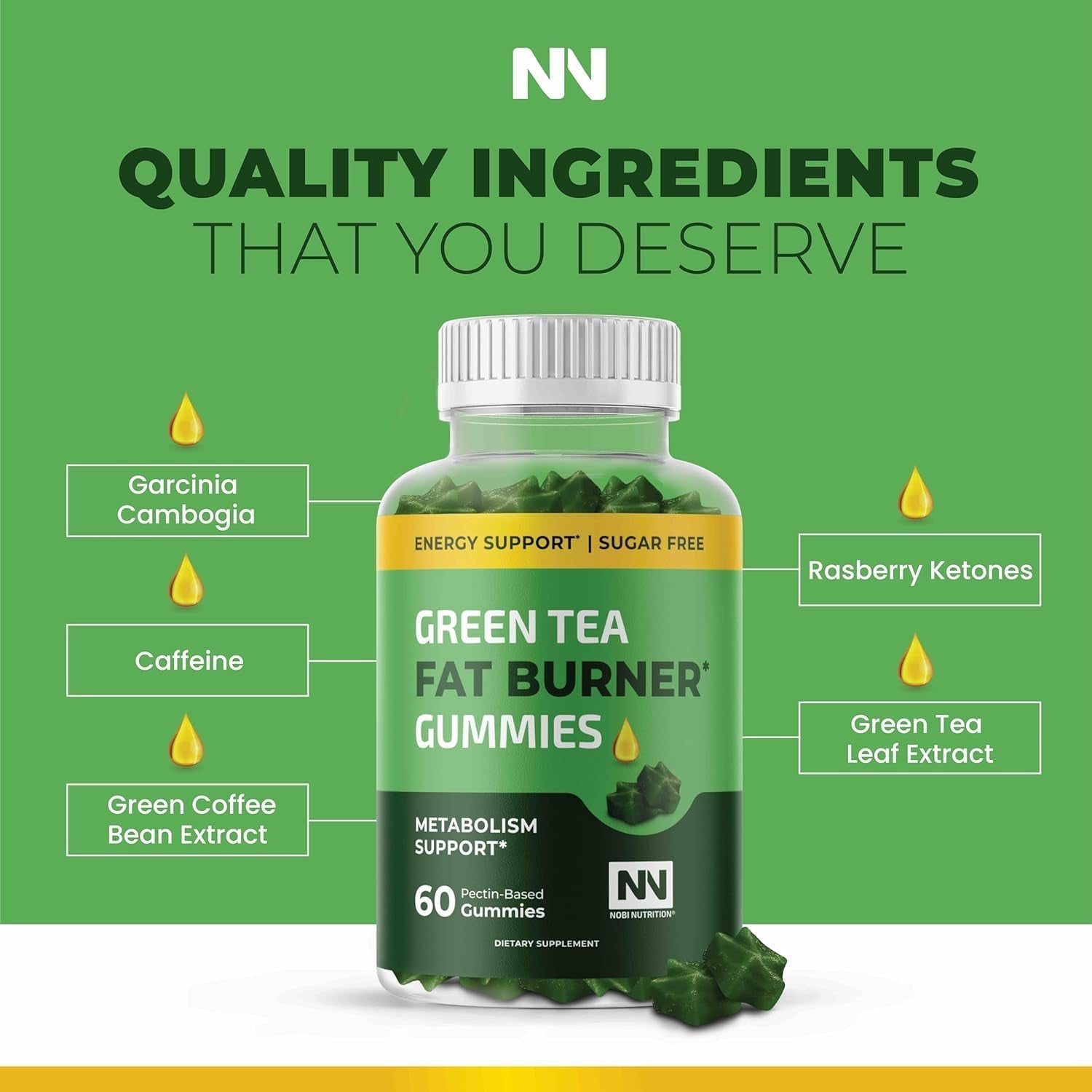Nobi Nutrition Green Tea Fat Burner Gummies for Weight Loss