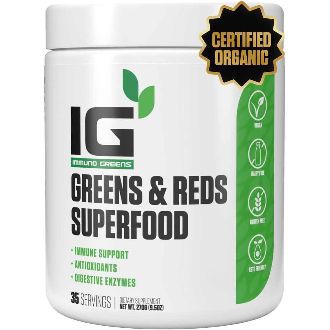 Immuno Greens Powder with Antioxidants, Digestive Enzymes, Immune Support 35 Servings