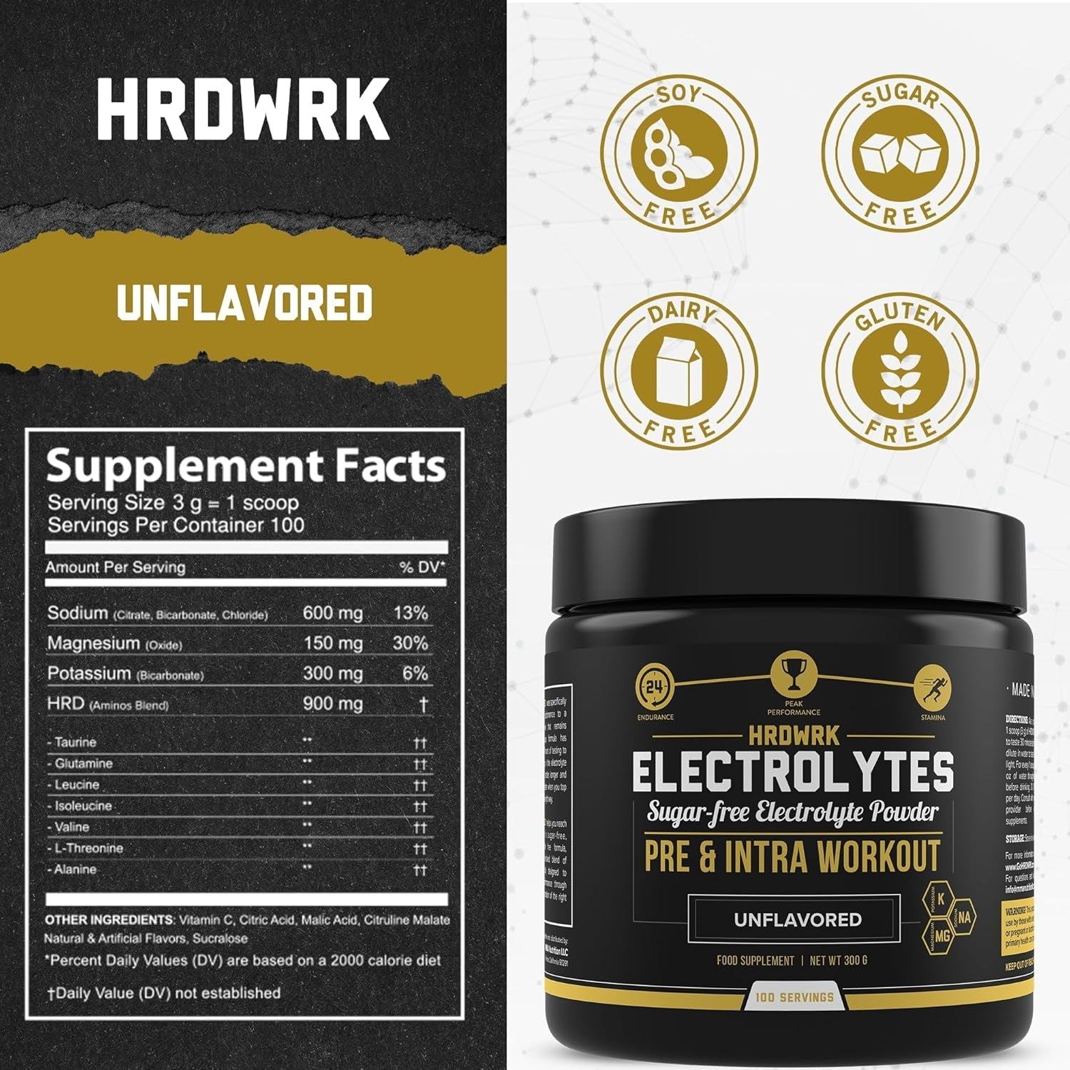 HRDWRK - Electrolytes Powder Keto Hydration Sugar Free with Magnesium, Potassium and Sodium - 100 Servings