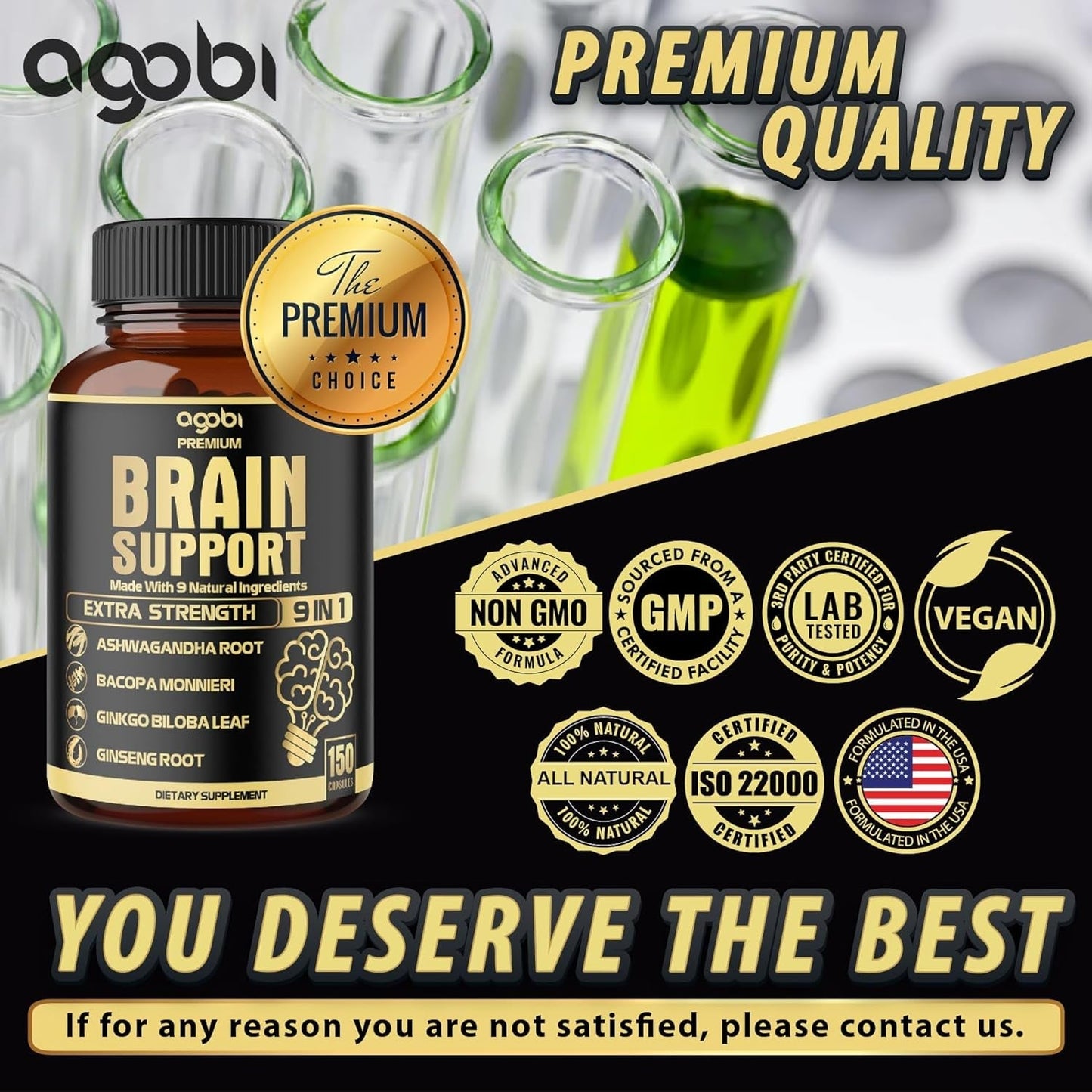 Agobi 9In1 Brain Support Supplement - Accuracy, Focus, Memory & Energy Booster - 150 Capsules