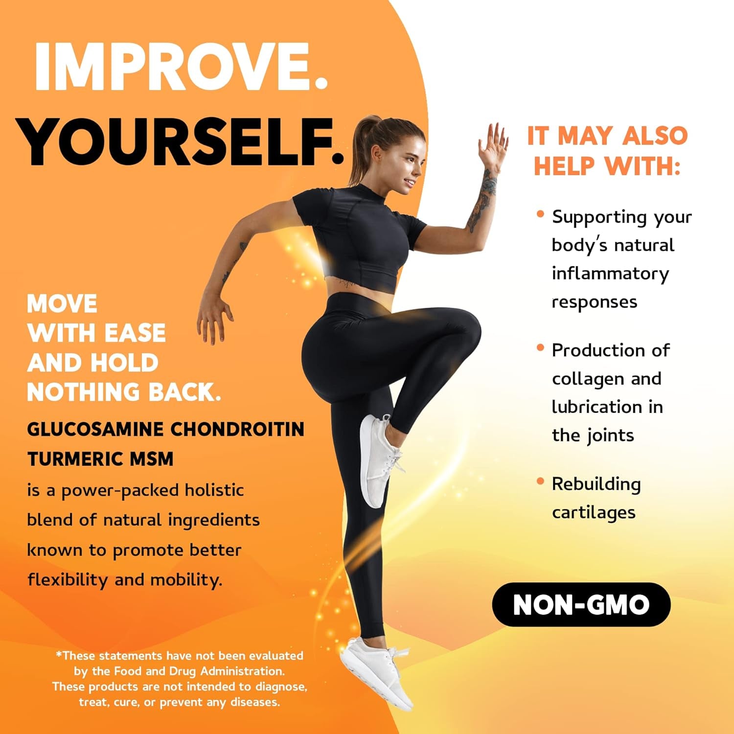 Glucosamine Chondroitin with Turmeric and MSM Supplement - Joint Health Supplement Capsules 60 Count