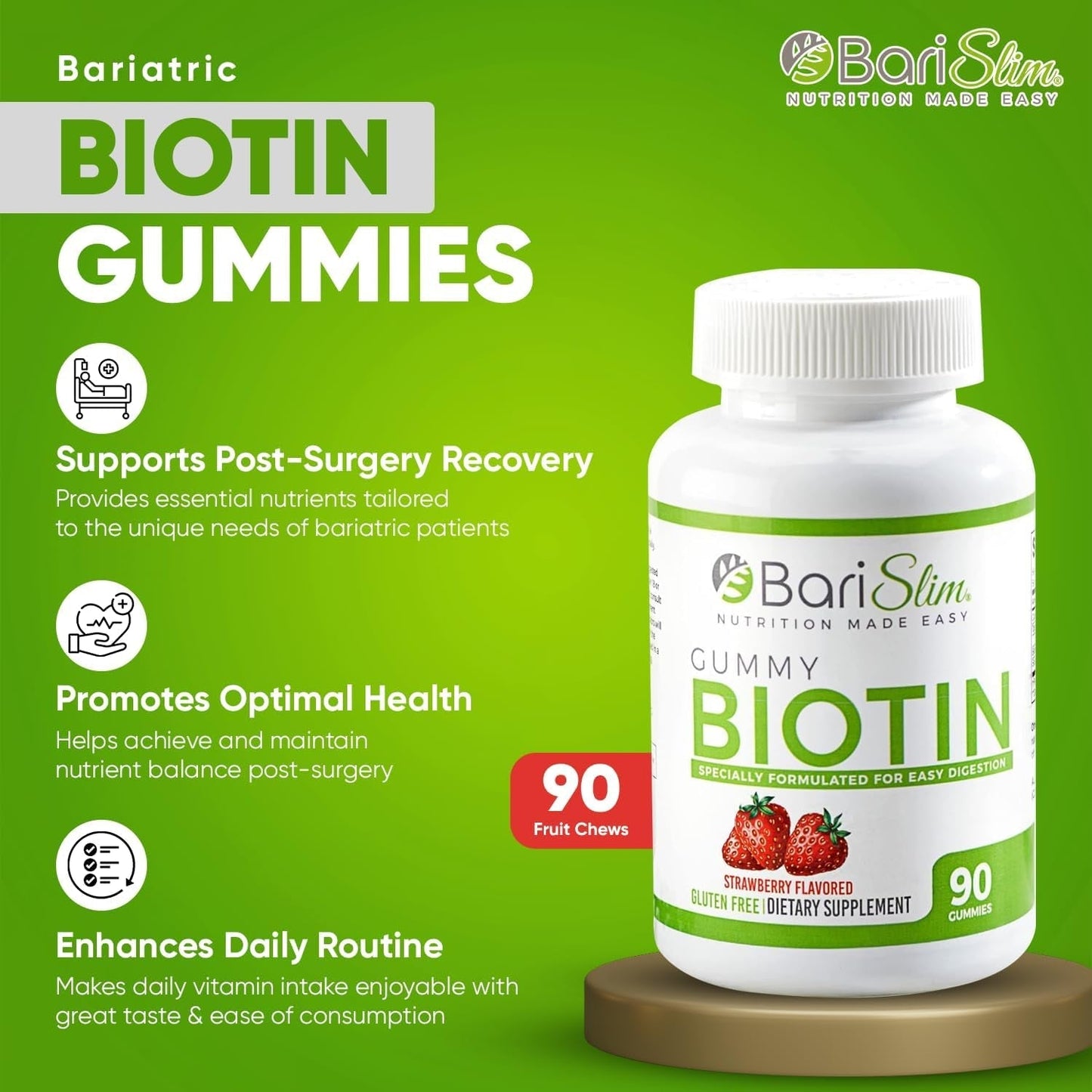 Barislim Bariatric Vitamin Biotin Gummies for Patients after Weight Loss Surgery - 90 Fruit Chews
