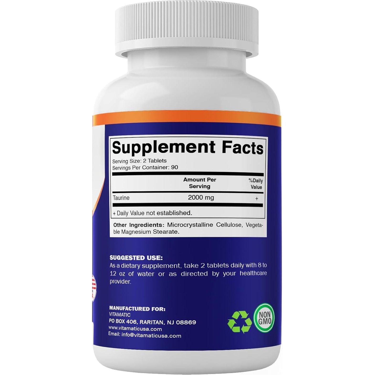 Vitamatic Taurine 2000Mg Vegetarian Tablets, 180 Count, Non-Gmo, Gluten Free