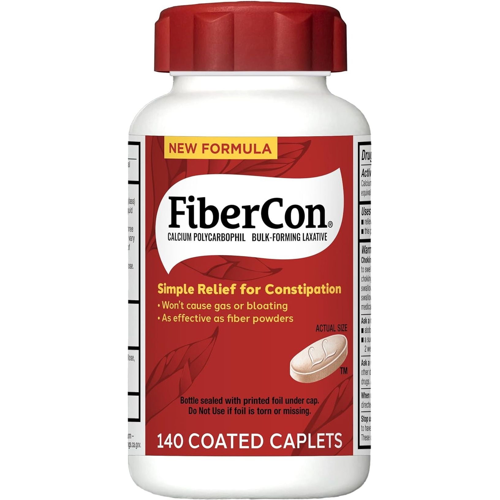 Fibercon Fiber Therapy Coated Caplets, Safe, Simple & Comfortable Insoluble Fiber for Bowel Irregularity 140 Caplets