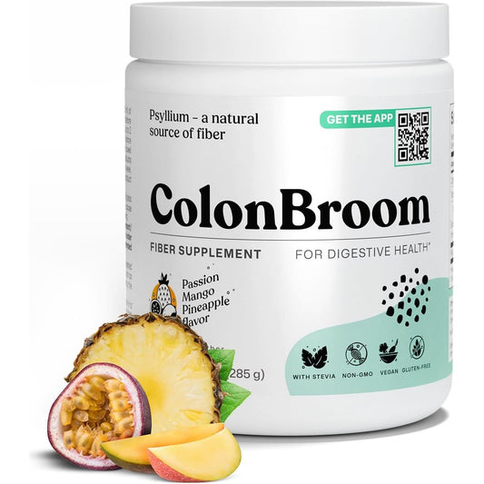 Colonbroom Psyllium Husk Powder with Stevia (Tropical Fruits) - Colon Cleanse for Bloating Relief & Gut Health 50 Servings