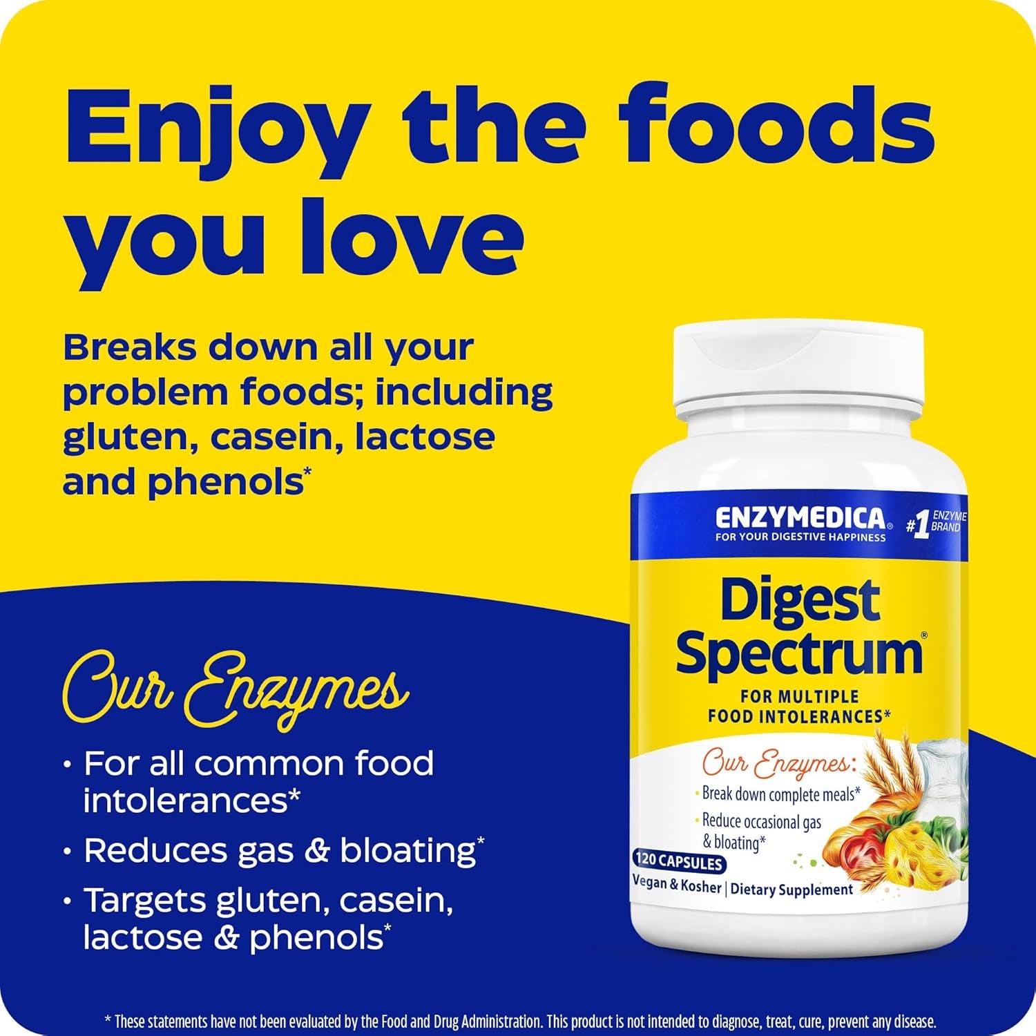 Enzymedica Digest Spectrum, Digestive Enzymes for Multiple Food Intolerances, 120 Capsules