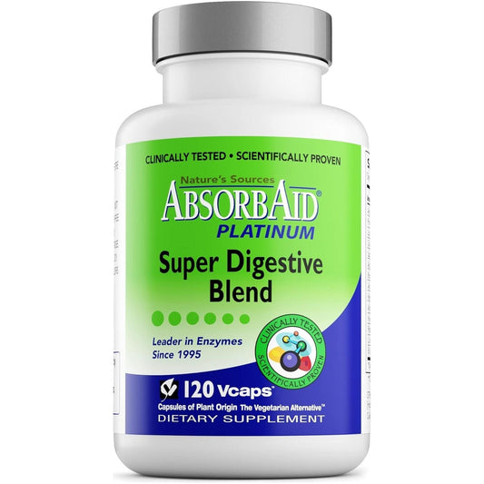 Absorbaid Platinum Digestive Enzyme Support 120 Vcaps, 12 Digestive Enzymes plus 2 Probiotics for Maximum Relief
