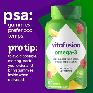 Vitafusion Omega-3 Gummy Vitamins, Berry Lemonade Flavored, Heart Health Vitamins 120 Count