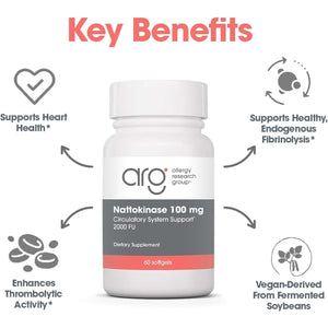 Allergy Research Group - Nattokinase Supplement NSK-SD 2000 FU, 100Mg - Cardiovascular/Circulatory Health - 60 Softgels