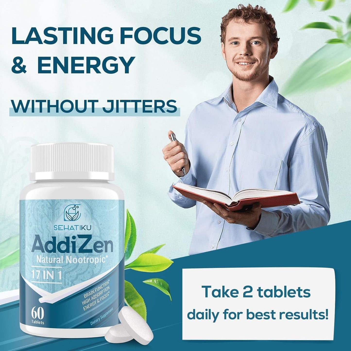 17-In-1 Brain Supplement for Memory and Focus | Natural Nootropics Brain Supplement for Brain Cognition, Energy 60 Tablets