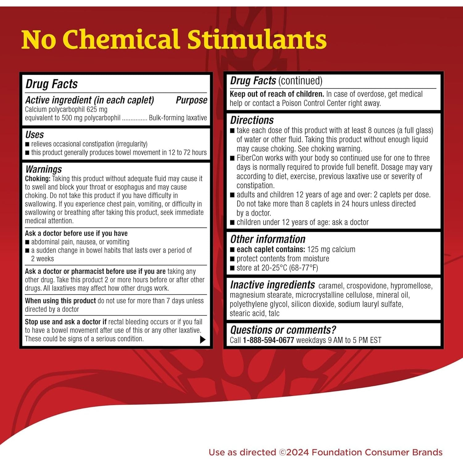 Fibercon Fiber Therapy Coated Caplets, Safe, Simple & Comfortable Insoluble Fiber for Bowel Irregularity 140 Caplets
