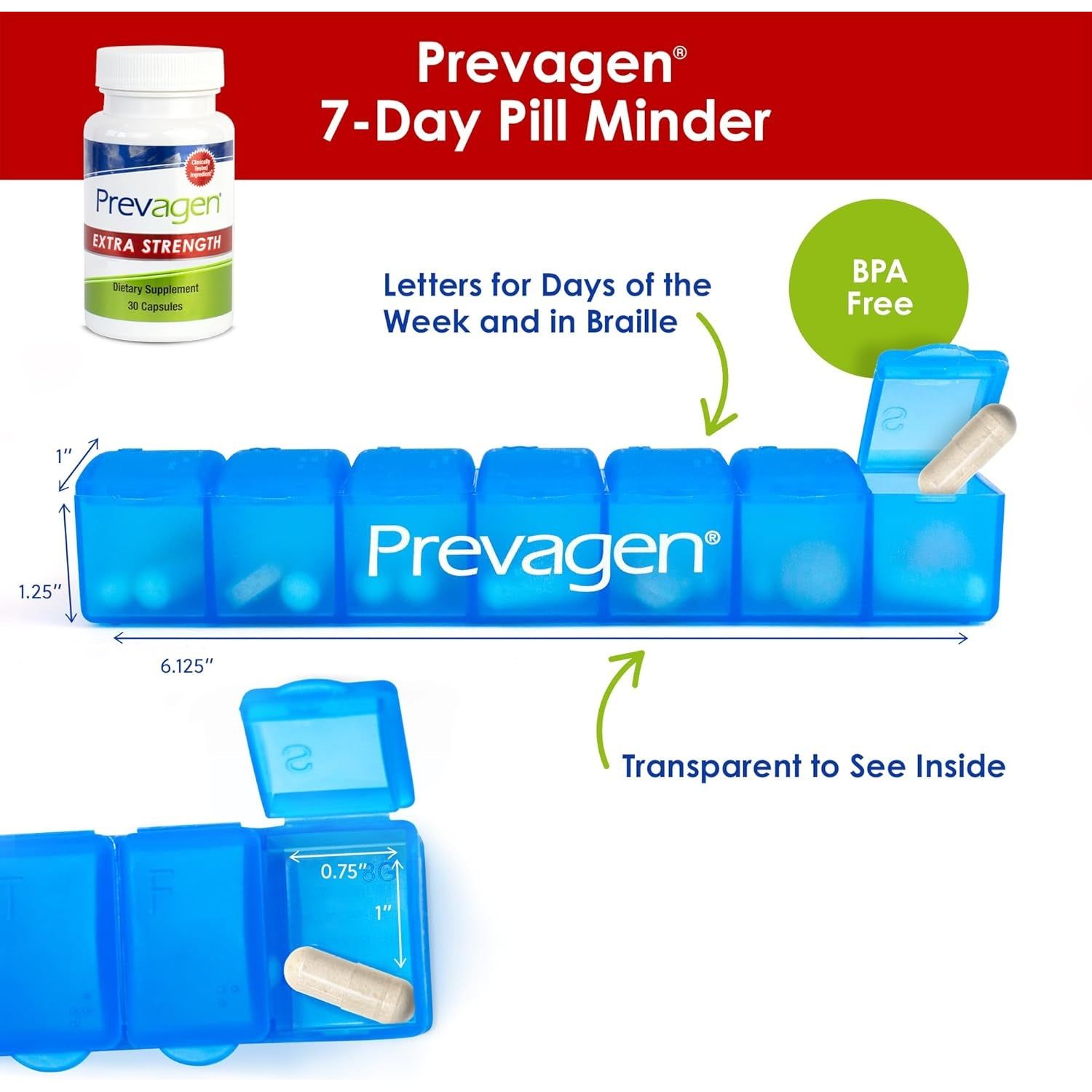 Prevagen Extra Strength 20Mg, 30 Capsules, with Apoaequorin & Vitamin D and 7-Day Pill Minder