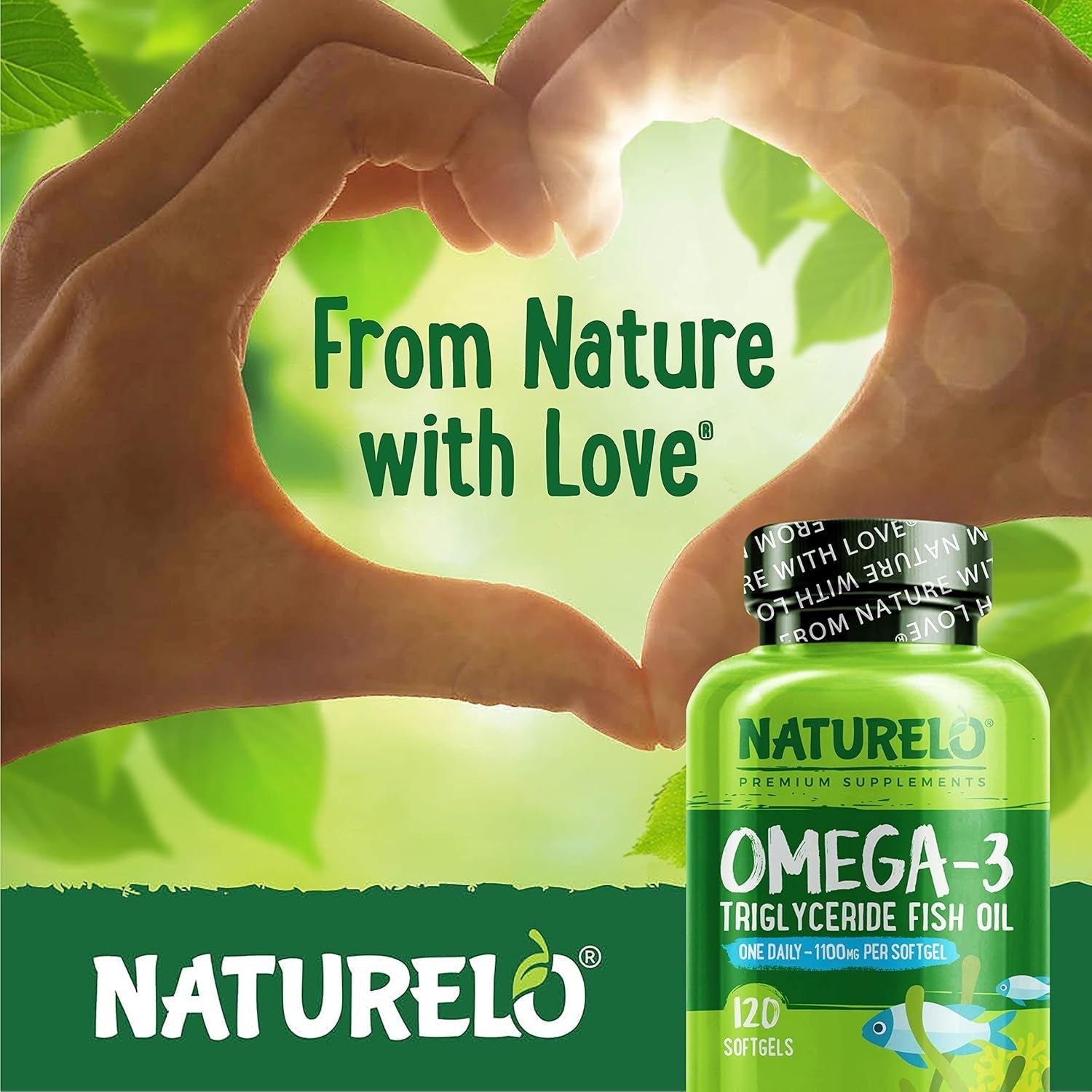 NATURELO Burpless Omega 3 Fish Oil Supplement - 1100Mg Triglyceride Omega-3, EPA + DHA 120 Softgels