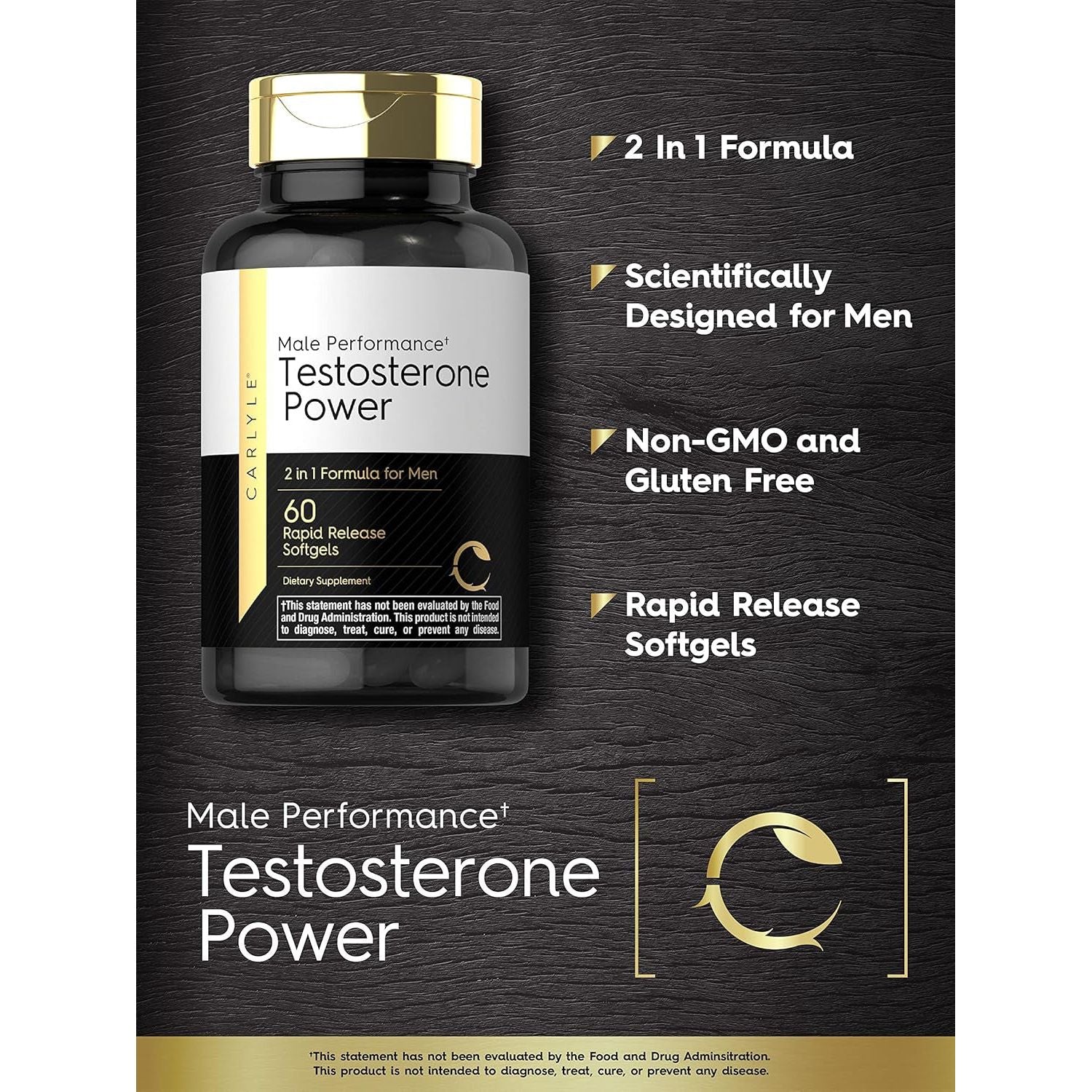 Carlyle Testosterone Supplement for Men | 60 Rapid Release Softgels | Non-Gmo, Gluten Free