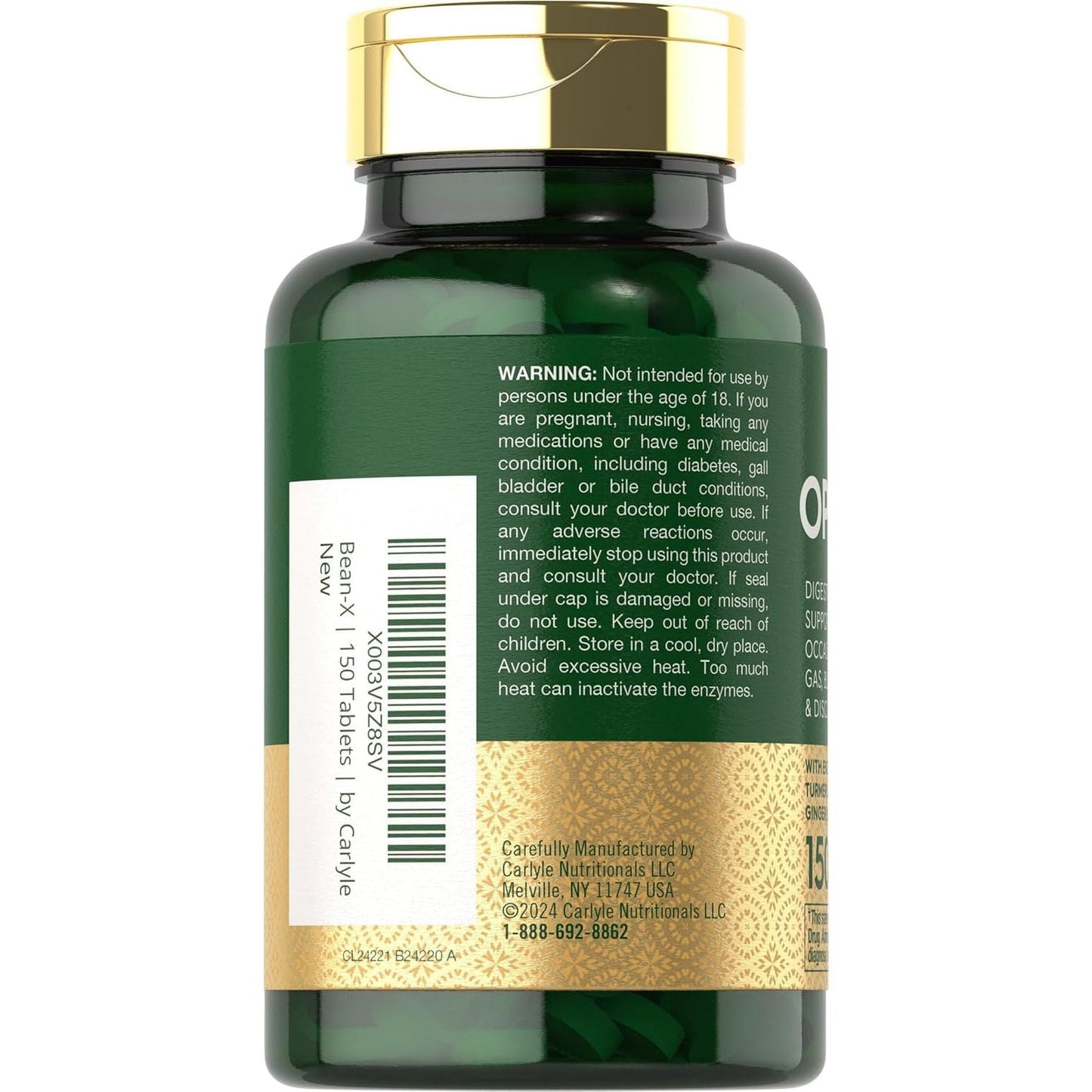 Carlyle Opti-Bean | Digestive Support | Gas, Bloating & Discomfort Enzyme Blend 150 Tablets