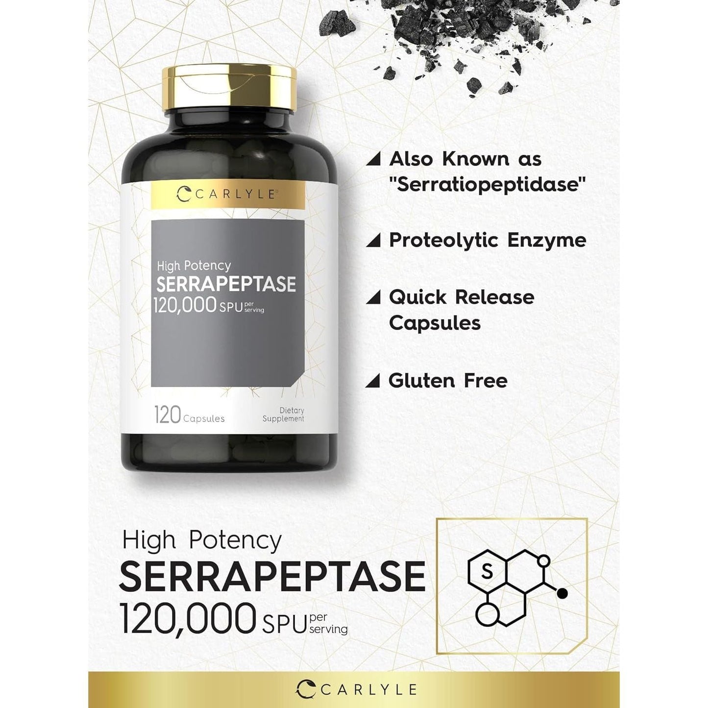 Carlyle Serrapeptase 120000 SPU | 120 Capsules | Supports Sinus Health | Gluten Free Enzyme Supplement