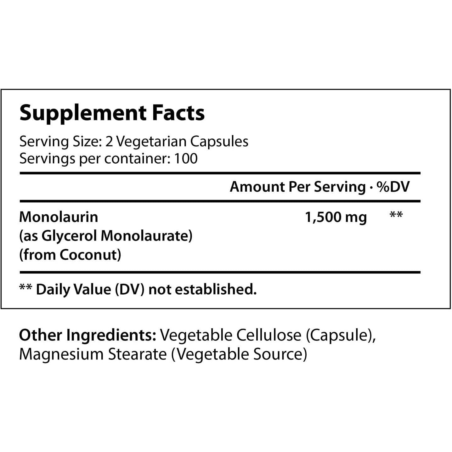 Monolaurin Supplement 1500Mg - Immune System and Natural Digestion Support 200 Capsules