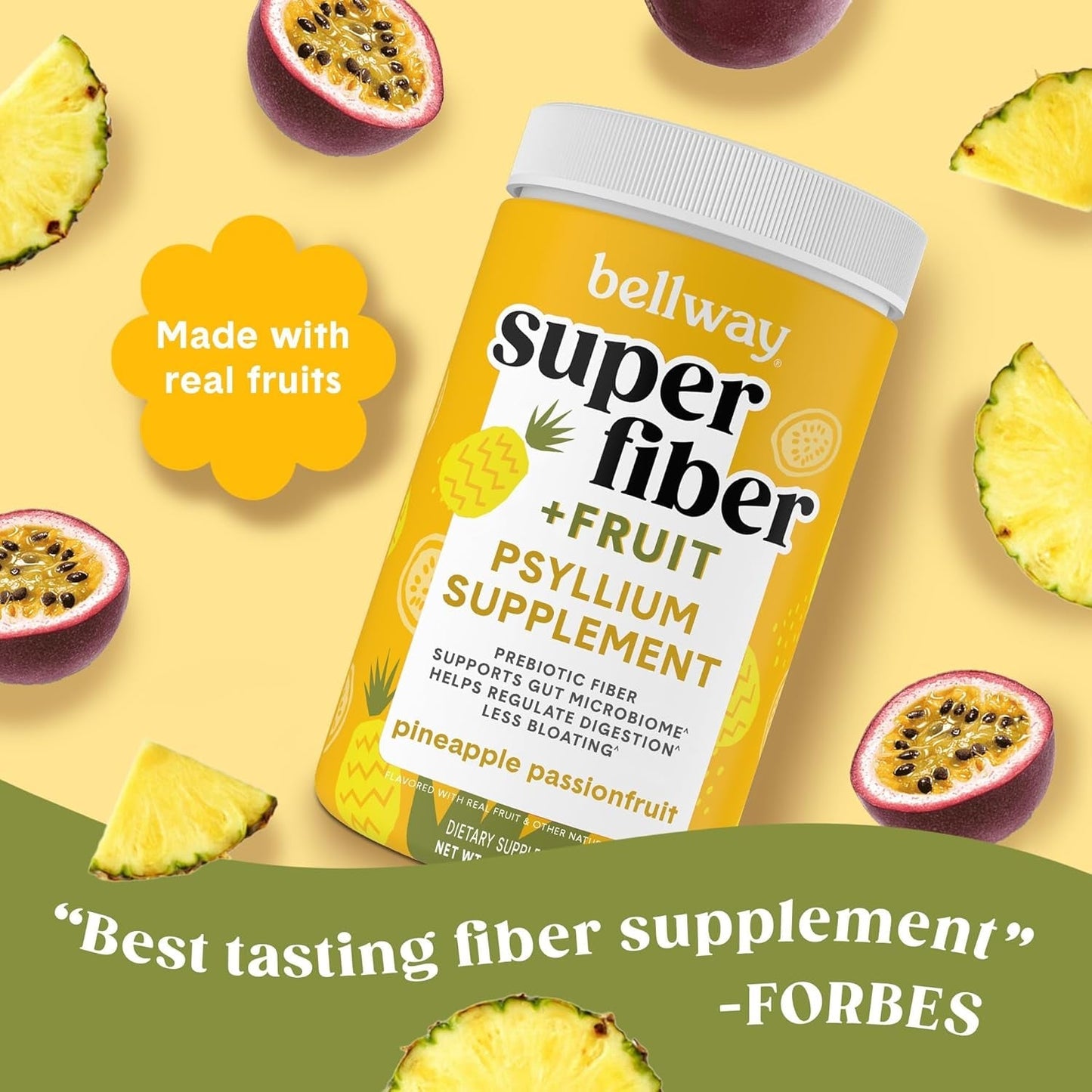 Bellway Super Fiber Powder + Fruit, Sugar Free Organic Psyllium Husk Powder Fiber Supplement (50 Servings)