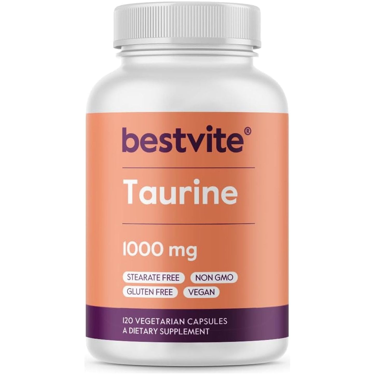 BESTVITE Taurine 1000Mg (120 Vegetarian Capsules) - No Stearates,  Fillers,  Flow Agents - Vegan - Non GMO - Gluten Free