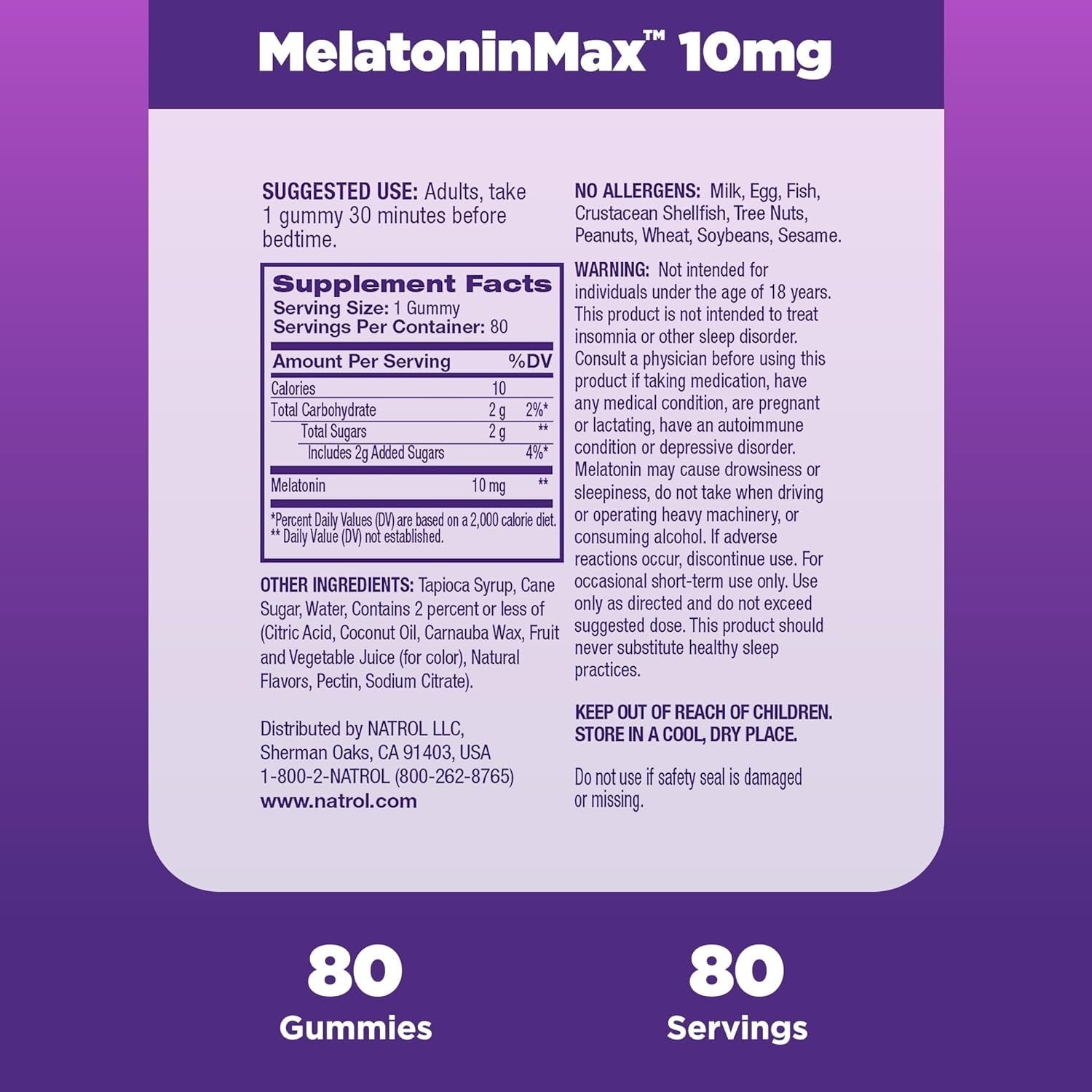 Natrol Melatoninmax Sleep Gummies for Adults Blueberry Flavor 80 Count